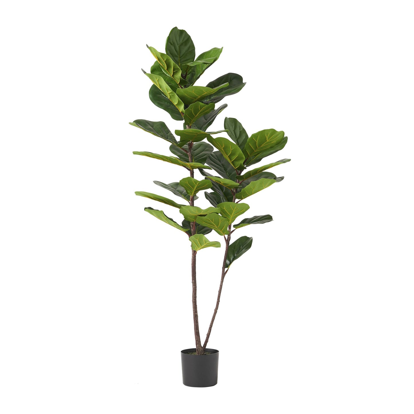Artificial fiddle leaf fig tree with green leaves in a black pot from FauxMart.com