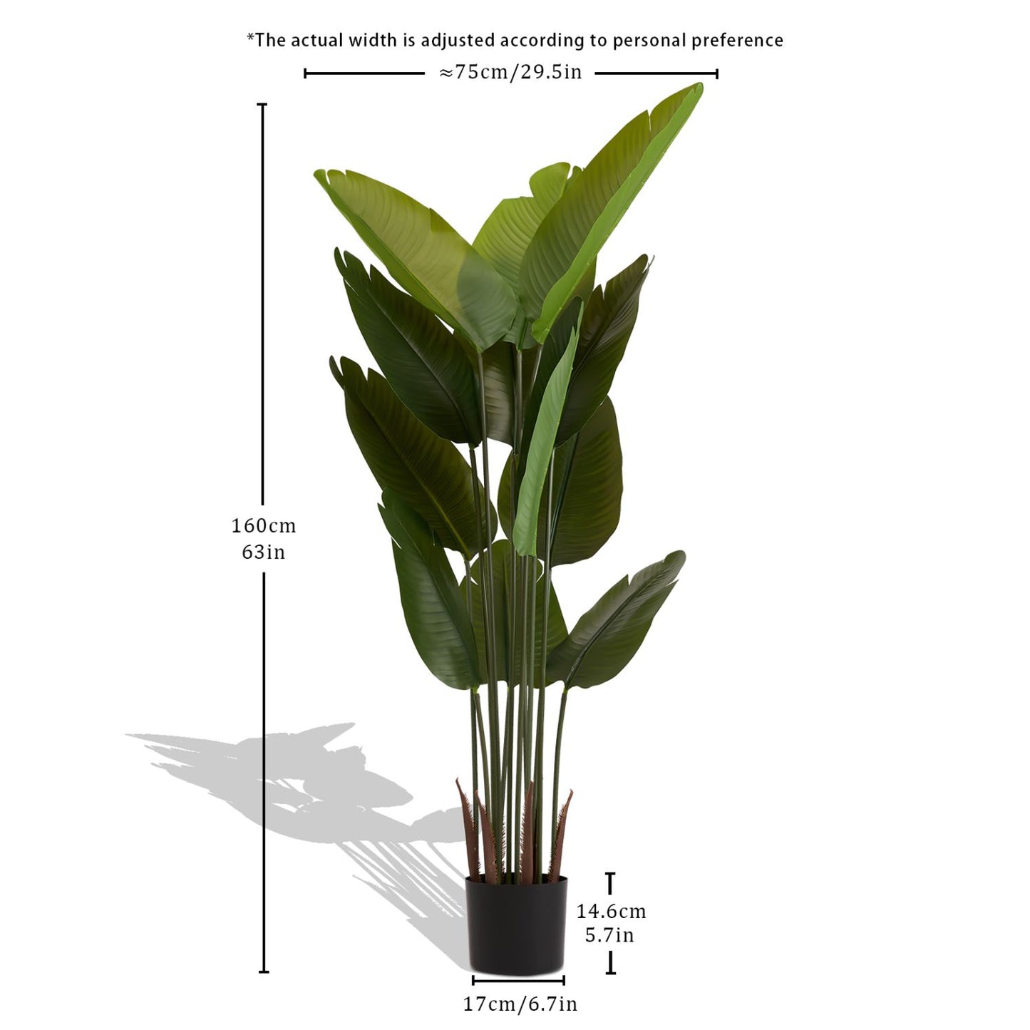 Artificial green plant set with large leaves in a sleek black planter, ideal for home decoration