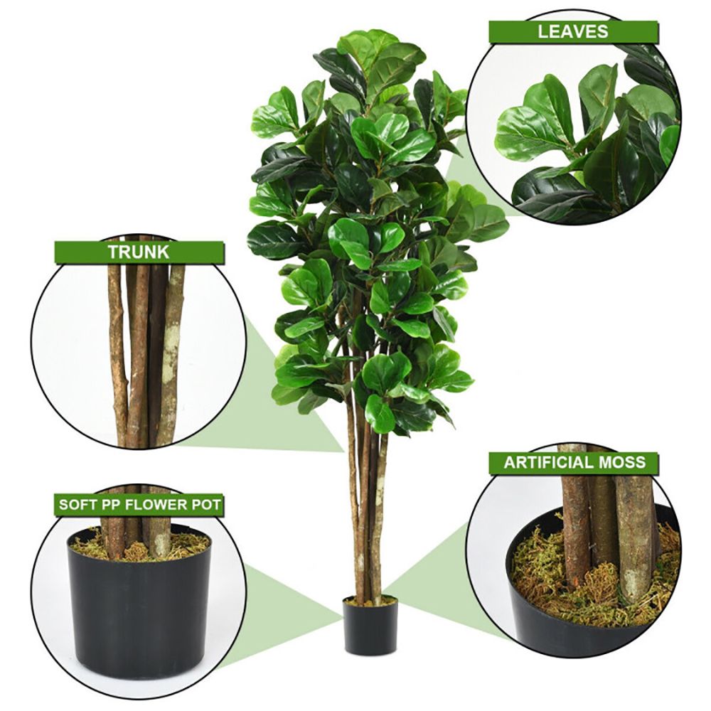 Realistic artificial green plants indoor featuring lush leaves, soft pot, and natural-looking trunk