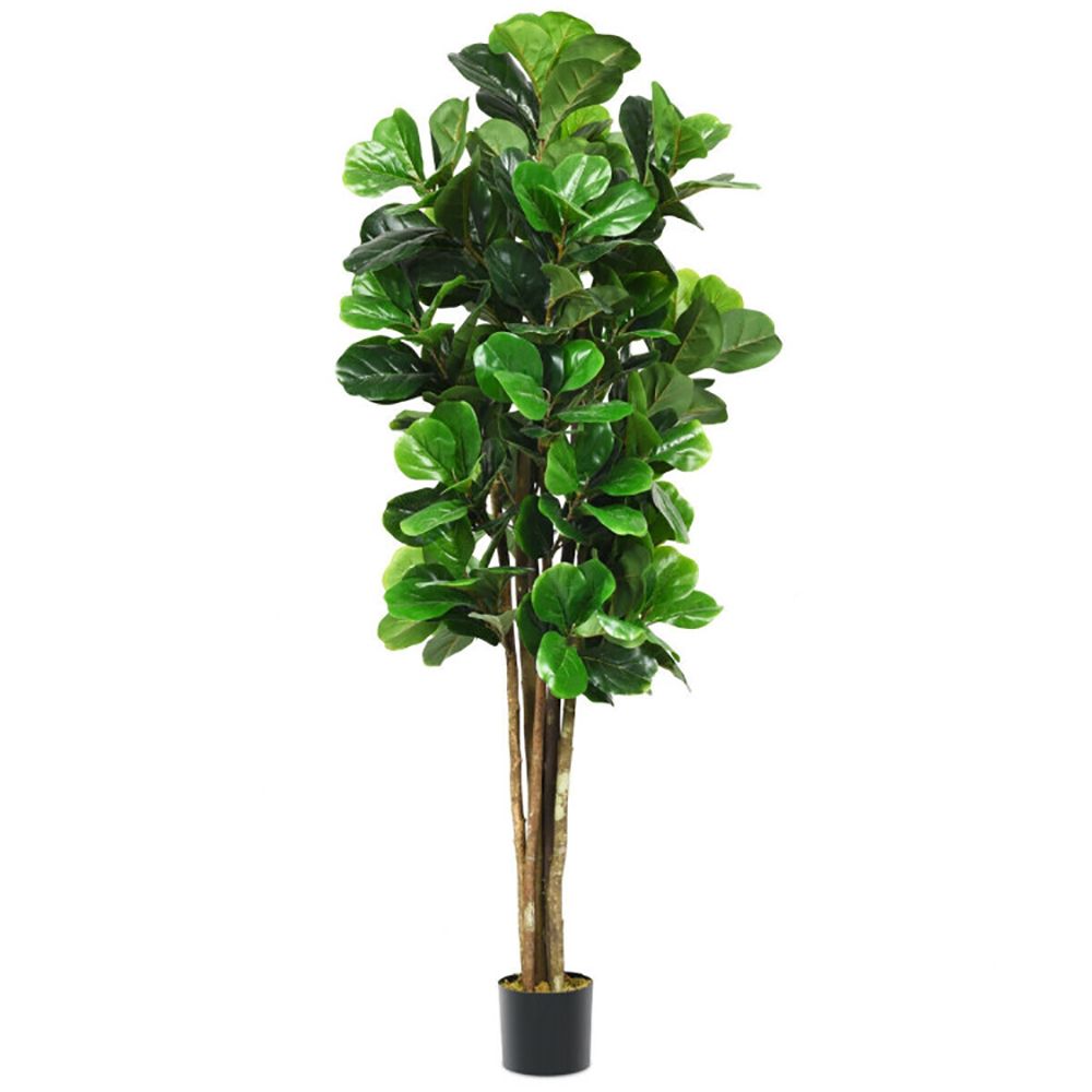 Tall artificial green plants indoor featuring lush, realistic leaves in a black pot for home decor