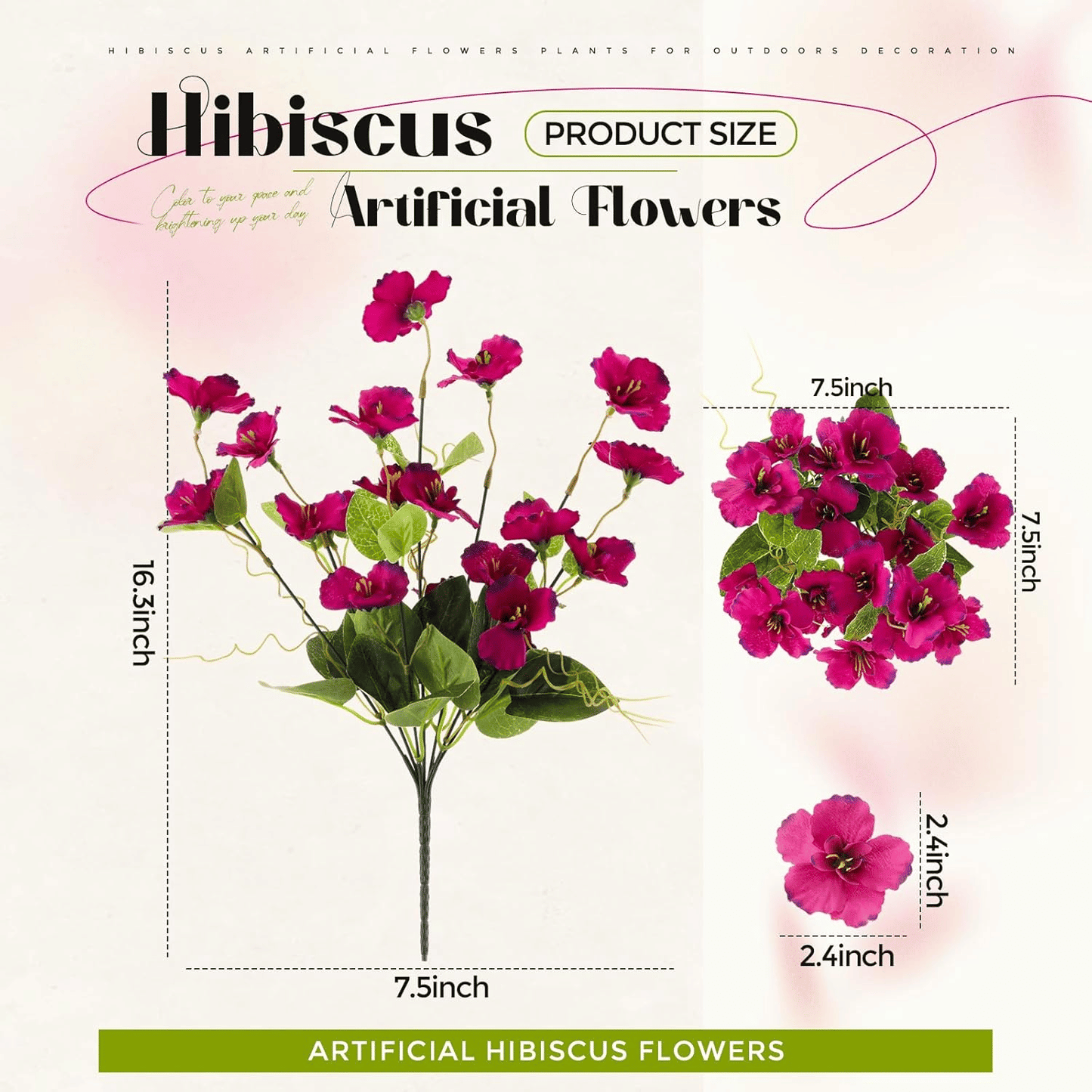 Vibrant artificial hibiscus flowers outdoor with green leaves, ideal for decorative arrangements