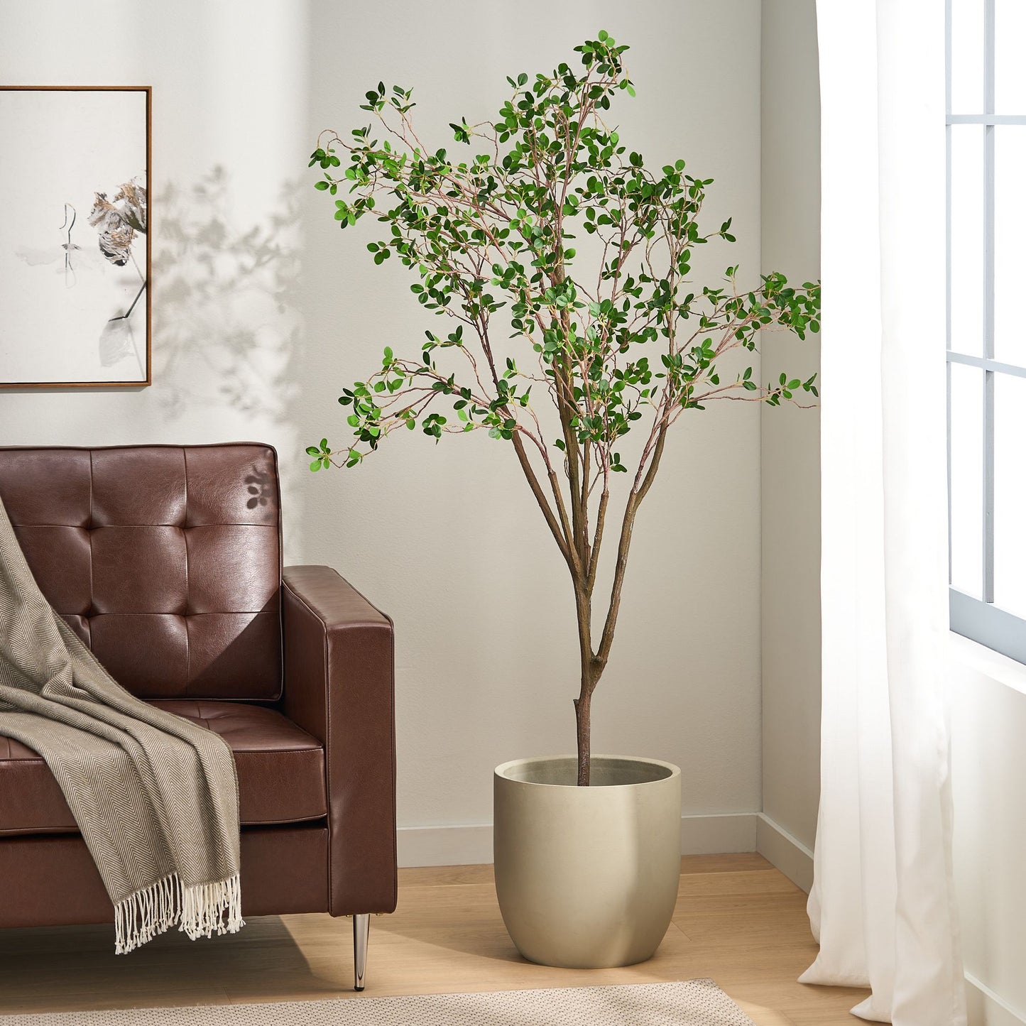 Artificial Milan Leaf Bonsai Tree in Decorative Pot for Home or Office Decor