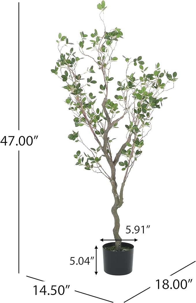 Artificial Milan leaf bonsai tree with green leaves in a black pot from FauxMart.com
