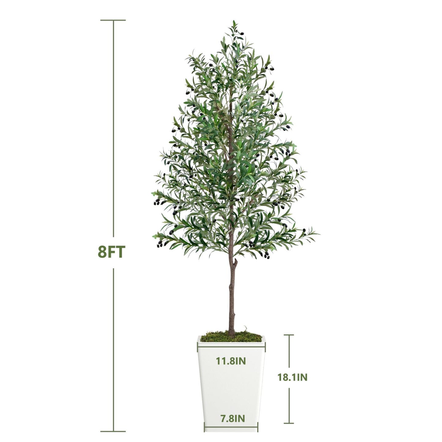 8ft artificial olive tree in a modern pot with lush green leaves for home decor