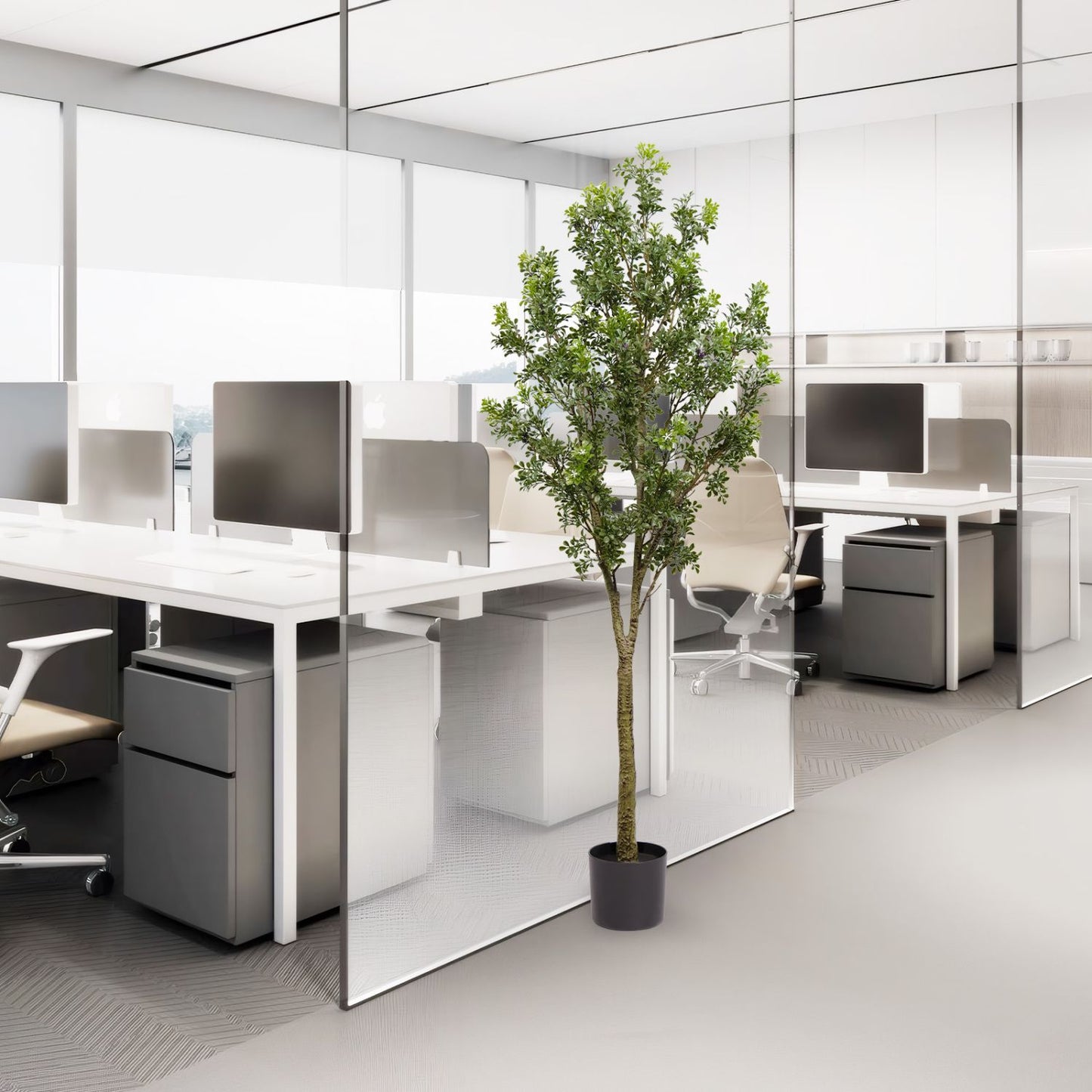 Realistic artificial outdoor garden branches in a modern office setting for enhanced decor