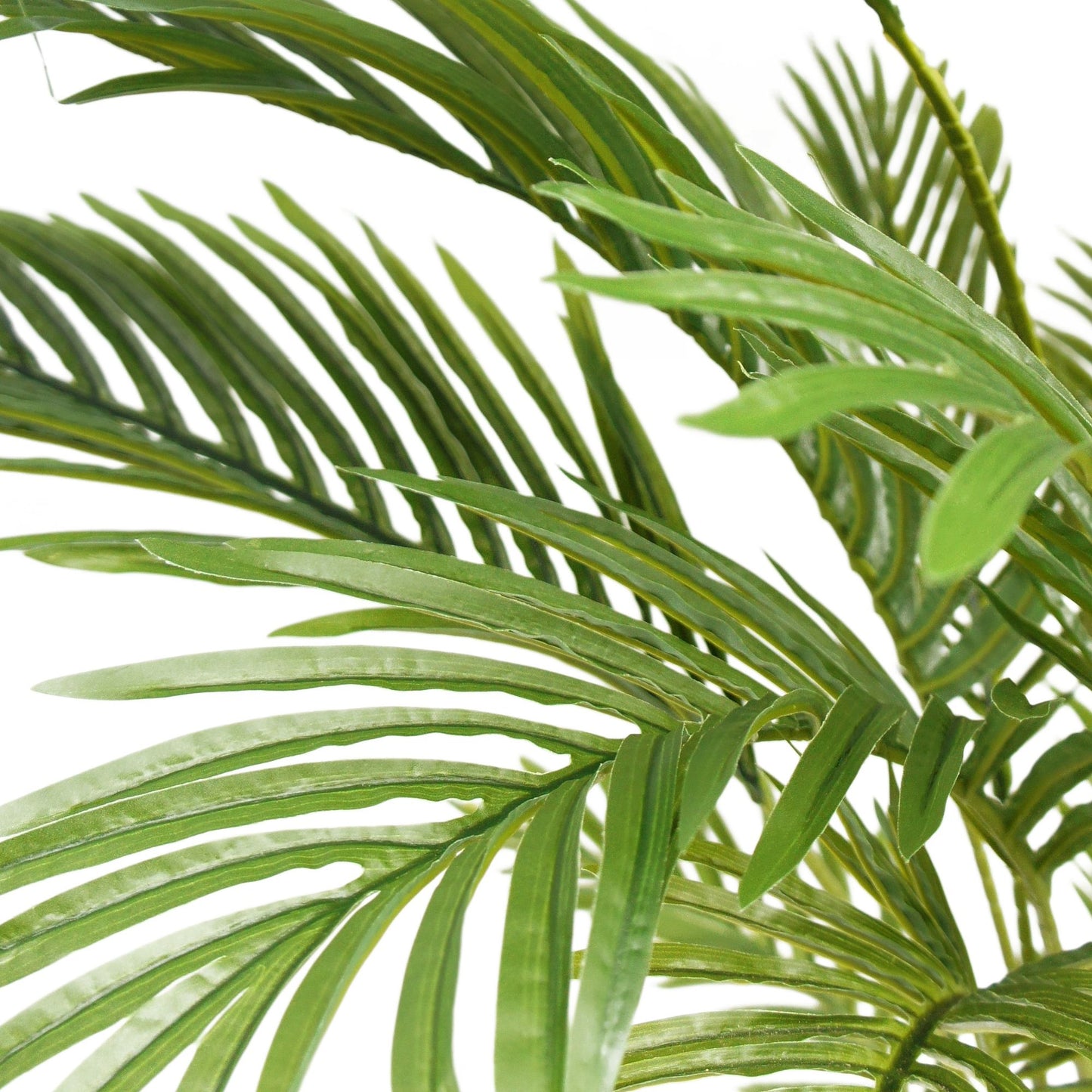 Close-up view of 51 inch artificial palm tree leaves with realistic texture and vibrant green color