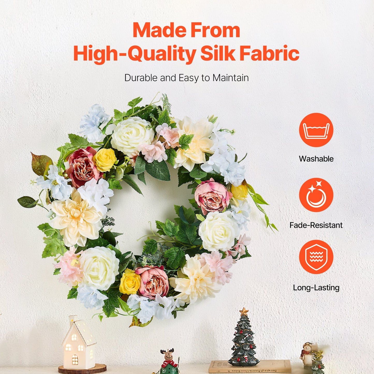 Artificial peony hydrangea wreath made from high-quality silk fabric with mixed flowers and green leaves