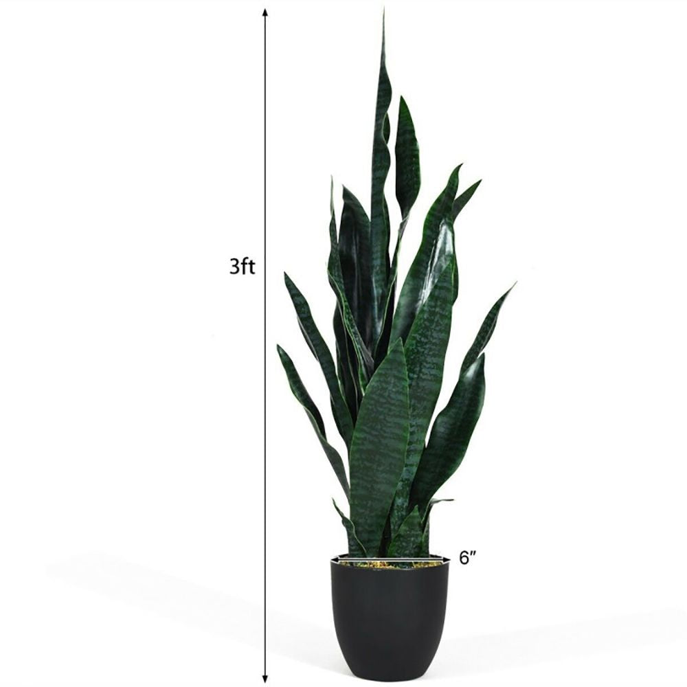3ft Artificial Snake Plant Decor in a Black Pot for Home or Office Decoration