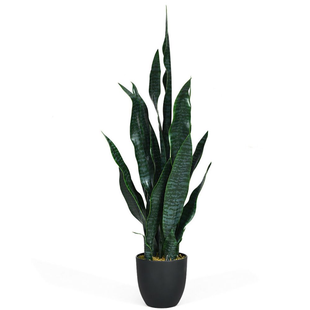 Tall artificial snake plant decor in a black pot for stylish home or office arrangements