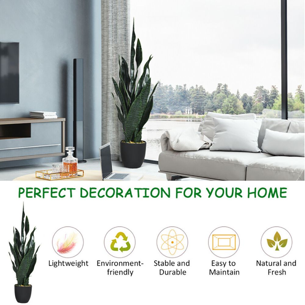 Artificial snake plant decor in a modern living room, perfect for adding greenery without maintenance