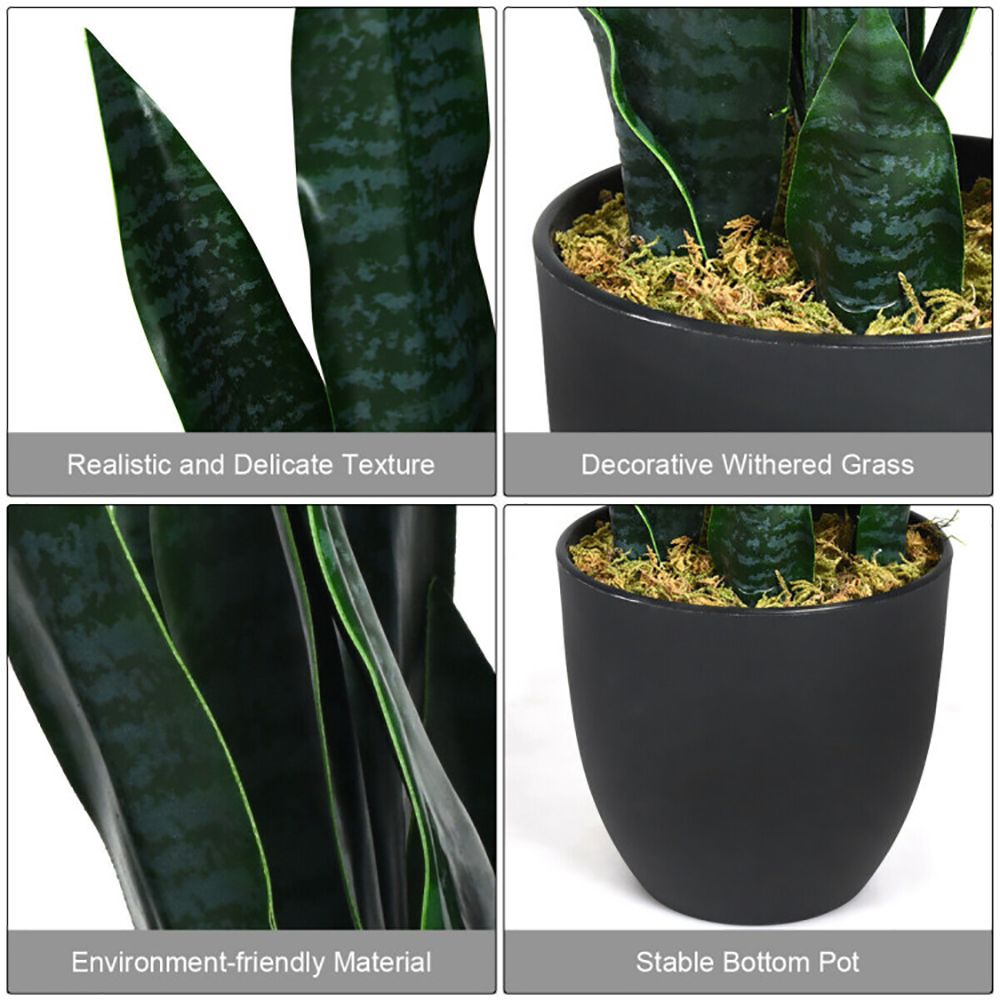 Artificial snake plant decor with realistic leaves and a stylish black pot for home or office decoration