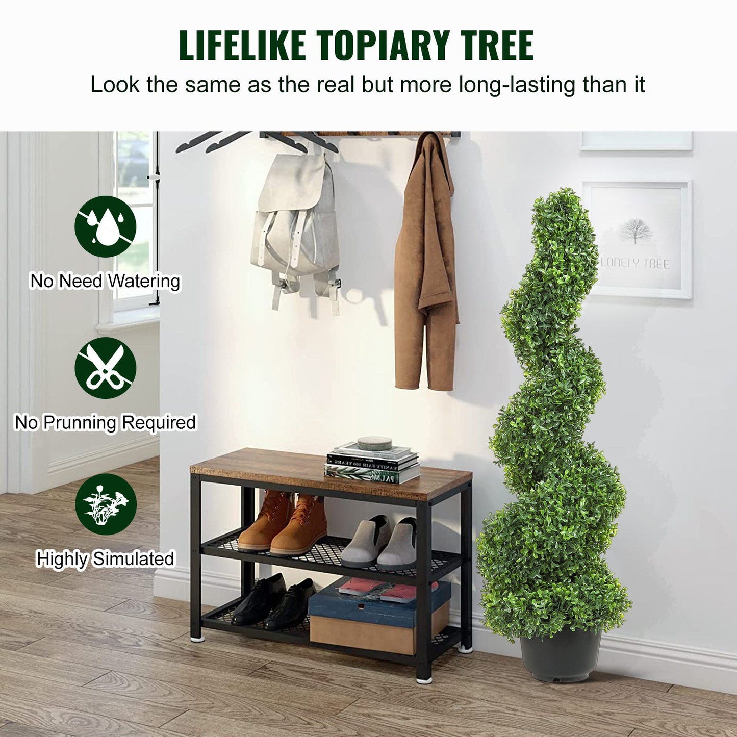 Artificial spiral topiary tree for home decor, requiring no watering or pruning and highly simulated for realism