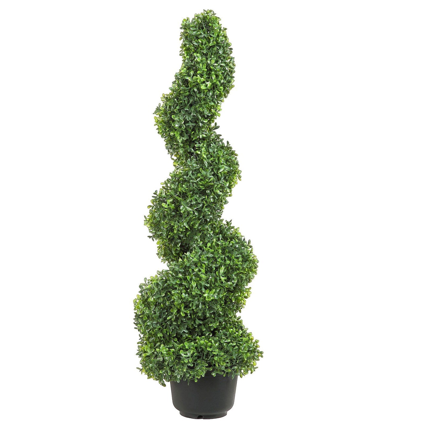 Artificial spiral topiary in a black pot, perfect for indoor and outdoor decor