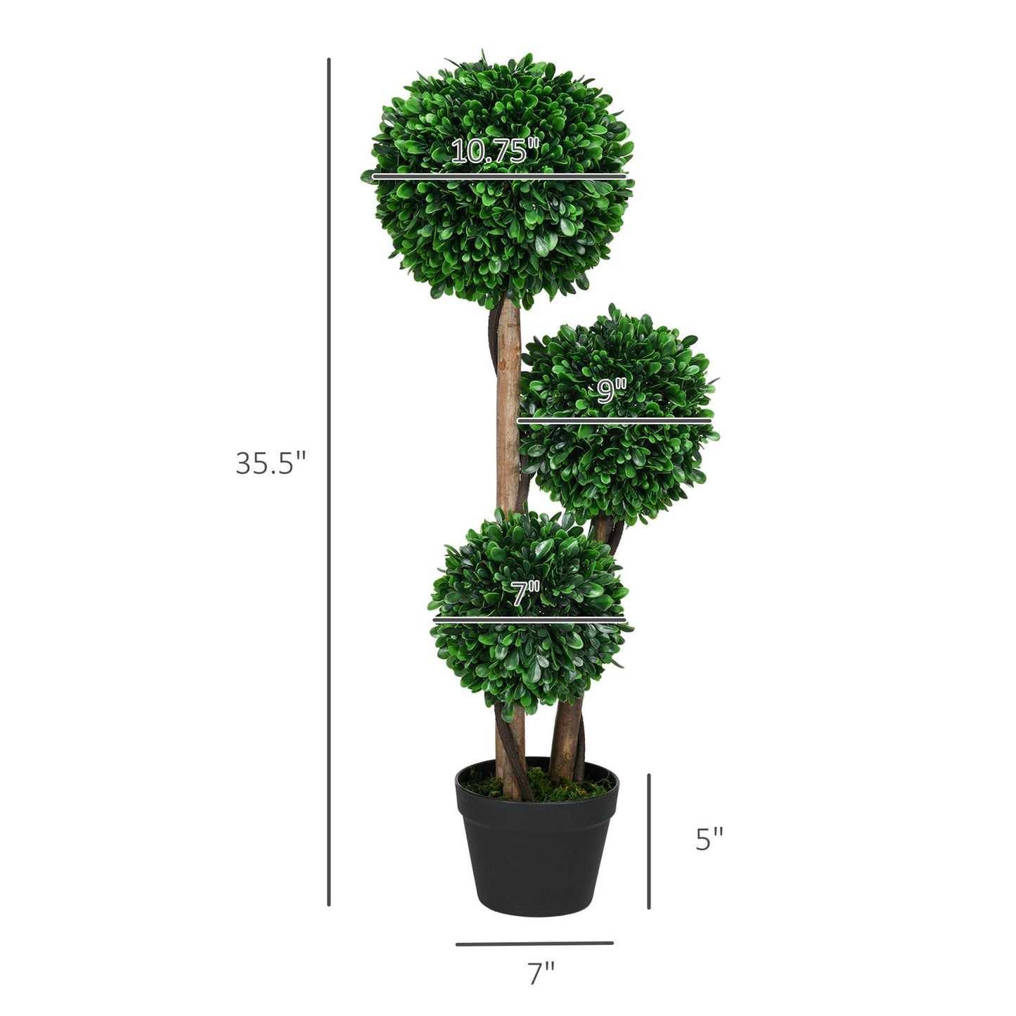 Artificial topiary tree 3ft with three lush green spheres on a decorative pot for indoor decor