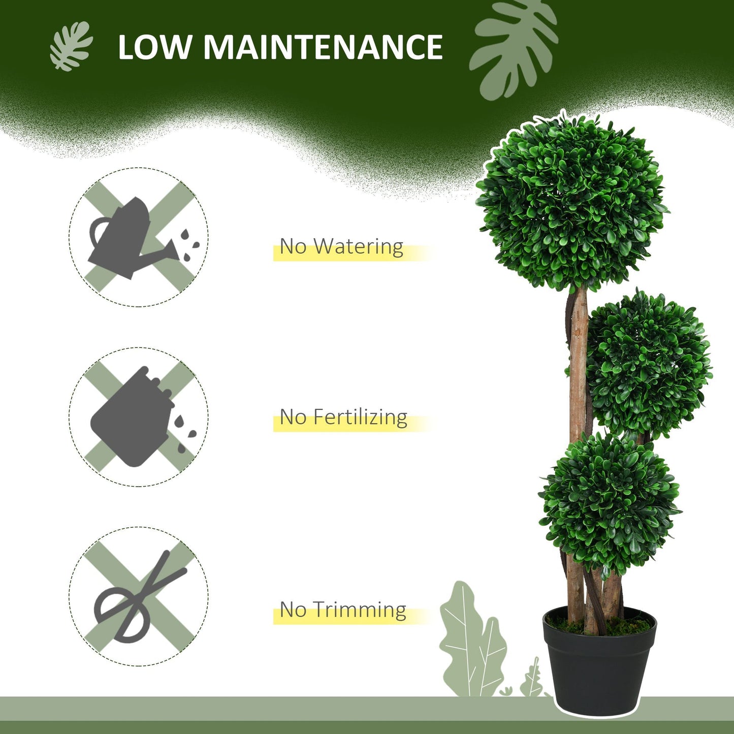 Artificial topiary tree 3ft with a lush green finish and low maintenance care requirements