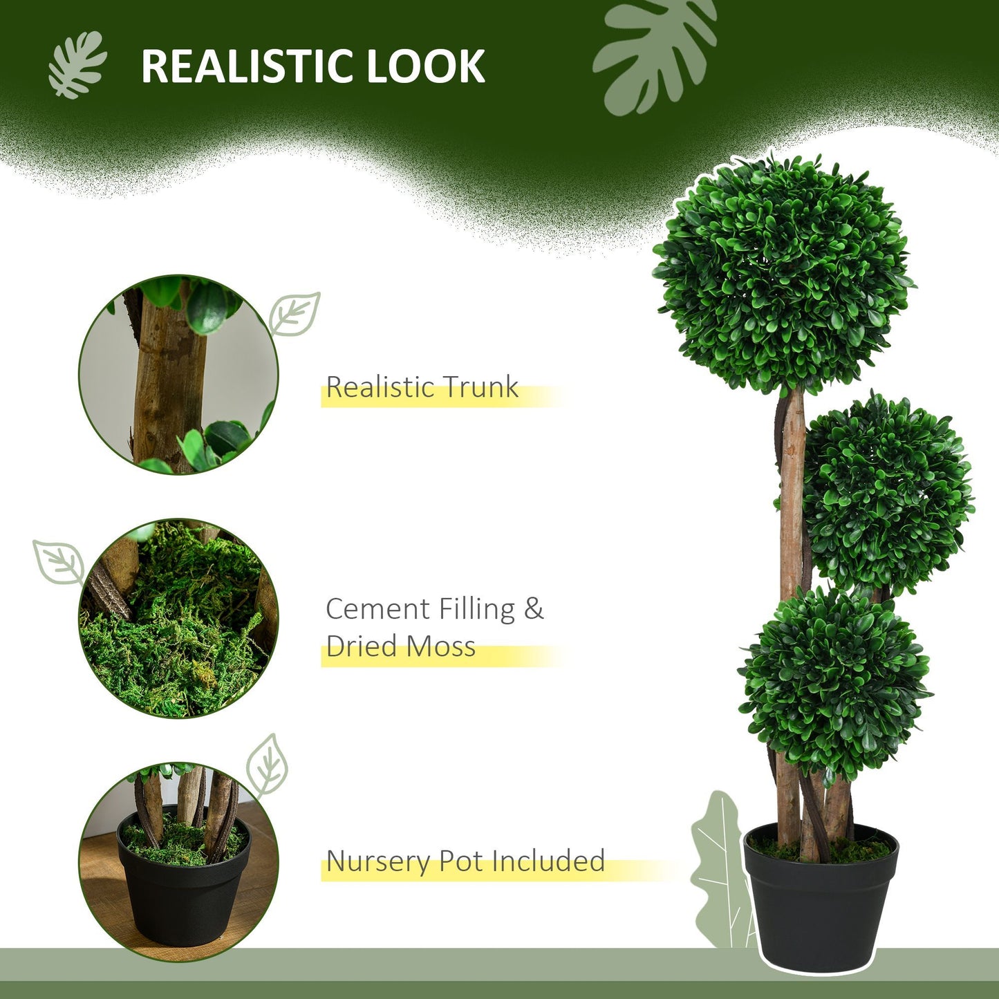 Artificial topiary tree 3ft with realistic trunk and included nursery pot for home decor