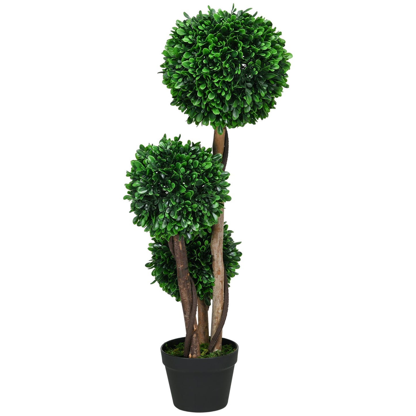 Elegant artificial topiary tree 3ft in a black pot, featuring lush green leaves and a stylish design
