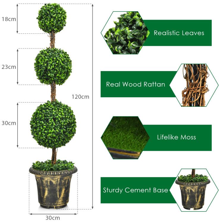 Artificial topiary tree with realistic leaves in a sturdy cement pot, perfect for home decor