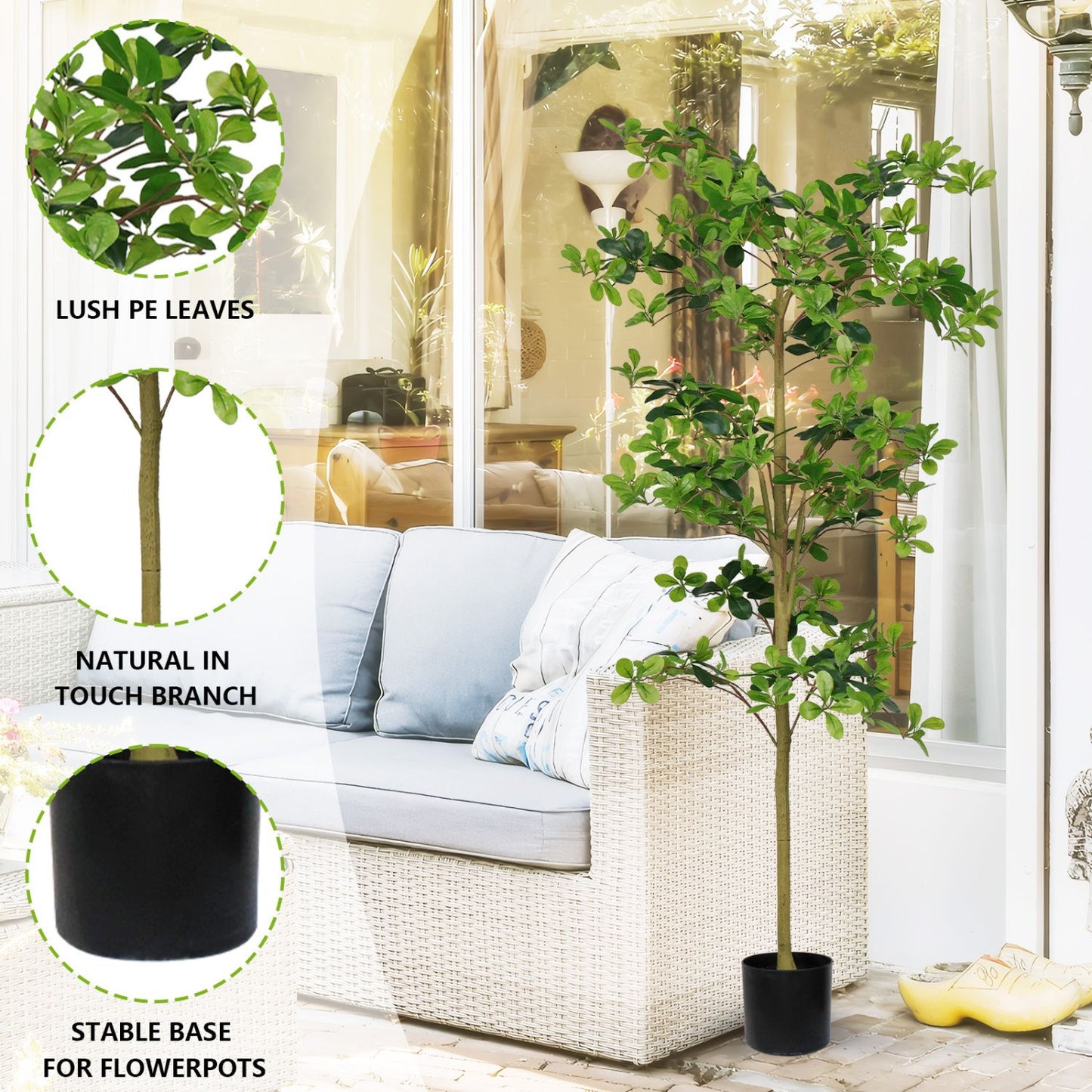 Artificial tung tree plant with lush PE leaves and natural touch branches for home decor