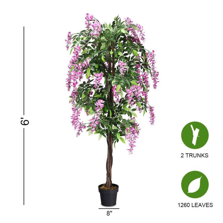 Artificial wisteria tree, 6 feet tall with 1260 leaves and two trunks for realistic decoration