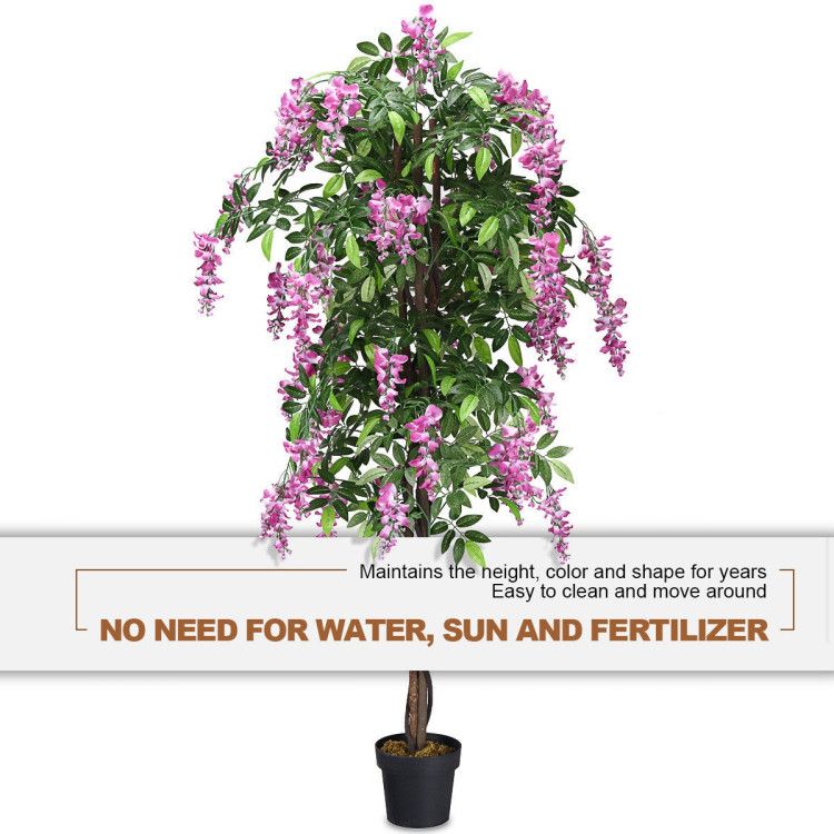 Artificial wisteria tree in vibrant purple flowers with green leaves, easy to maintain and move
