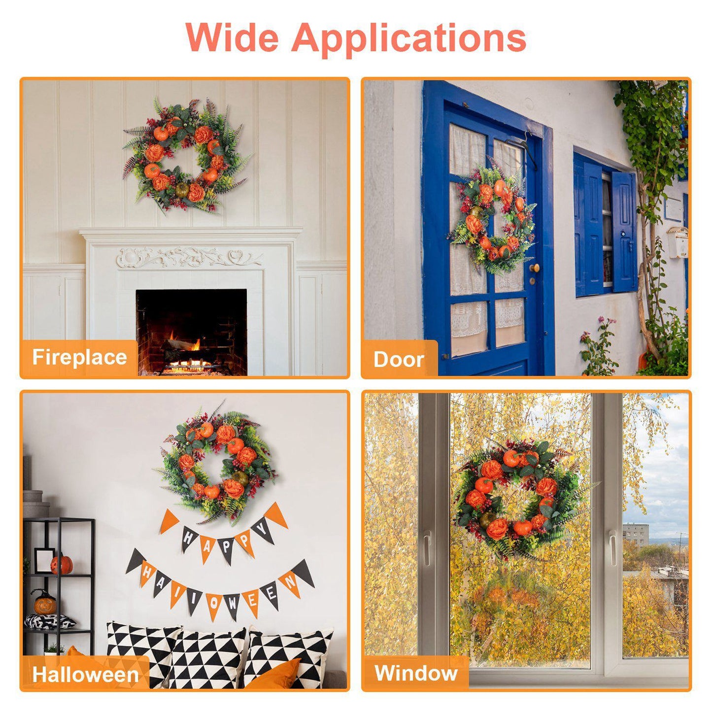 Vibrant autumn wreath decoration with colorful foliage for stylish home decor