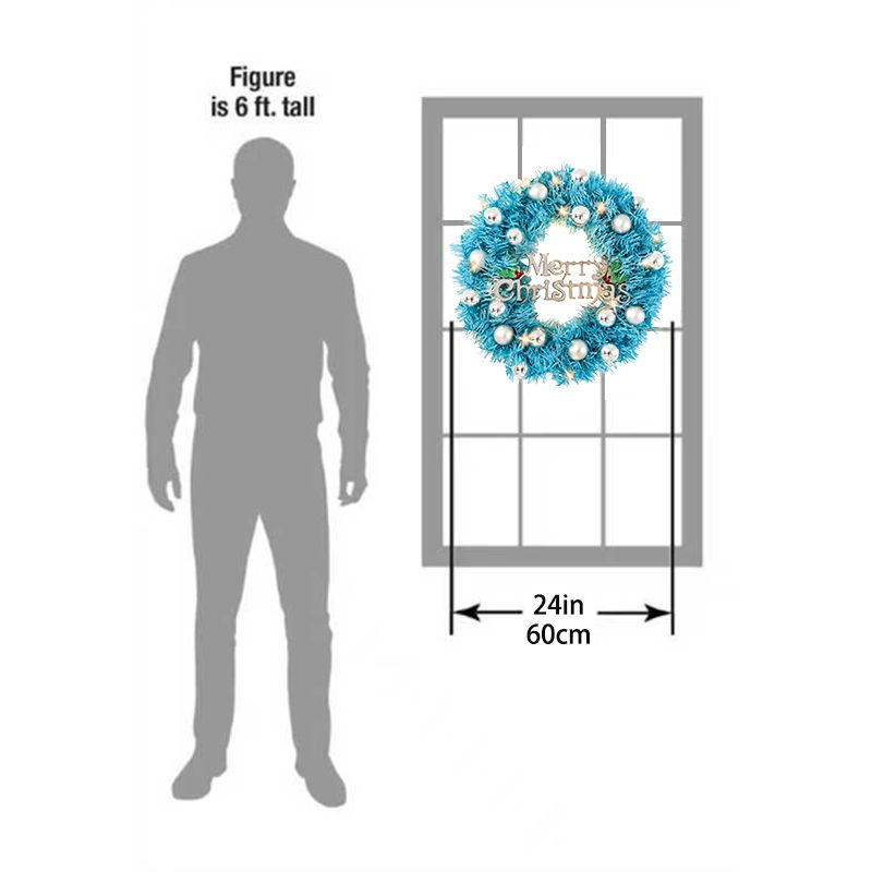 24-inch Blue Christmas wreath decor featuring festive ornaments and a cheerful message