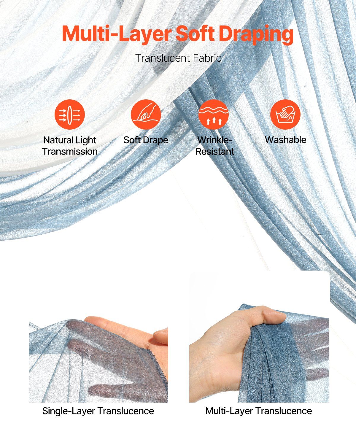 Blue and white wedding arch flowers fabric with multi-layer soft draping and wrinkle-resistant translucent fabric