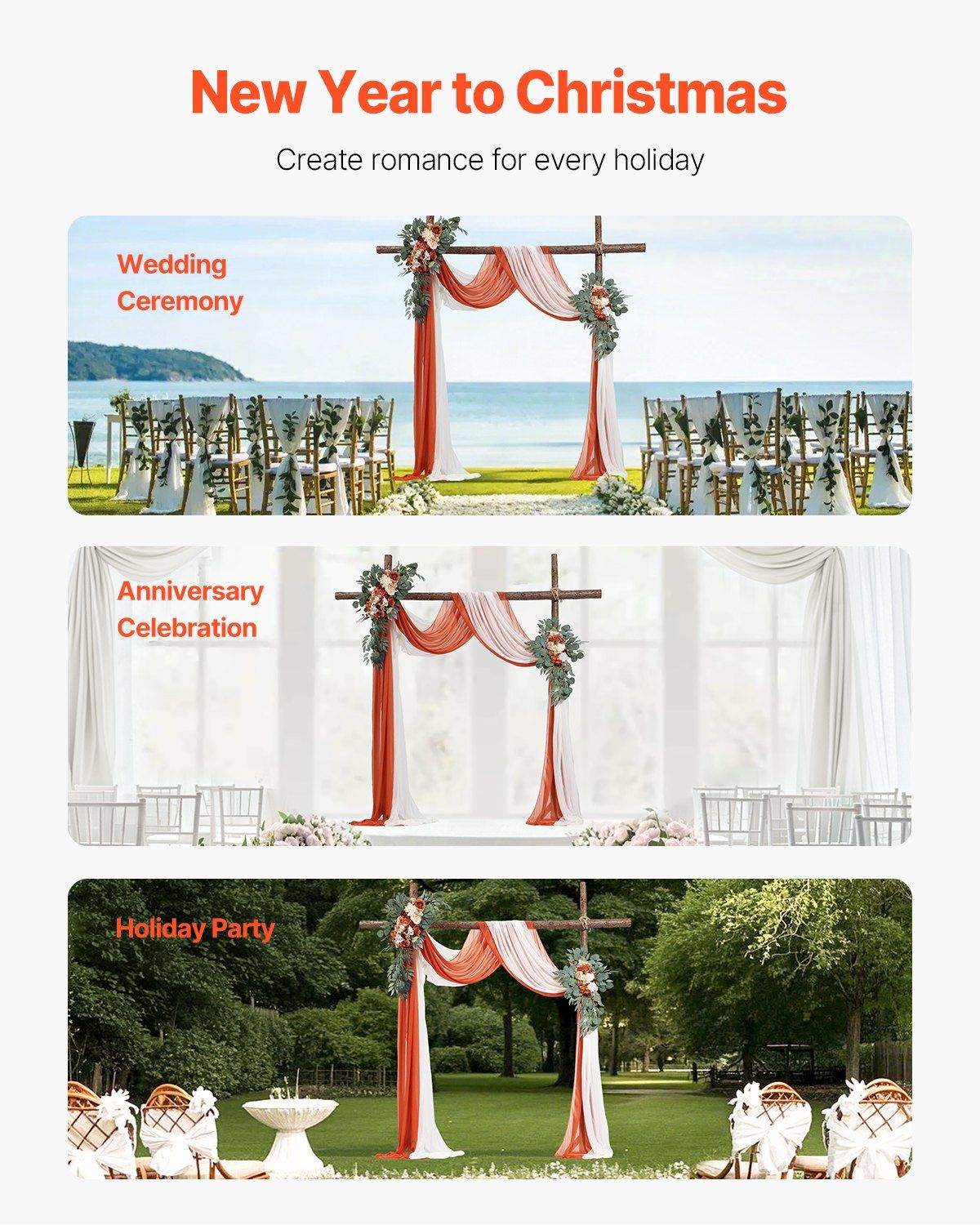 Burnt orange wedding arch flowers decorating wooden arch for wedding ceremony anniversary party