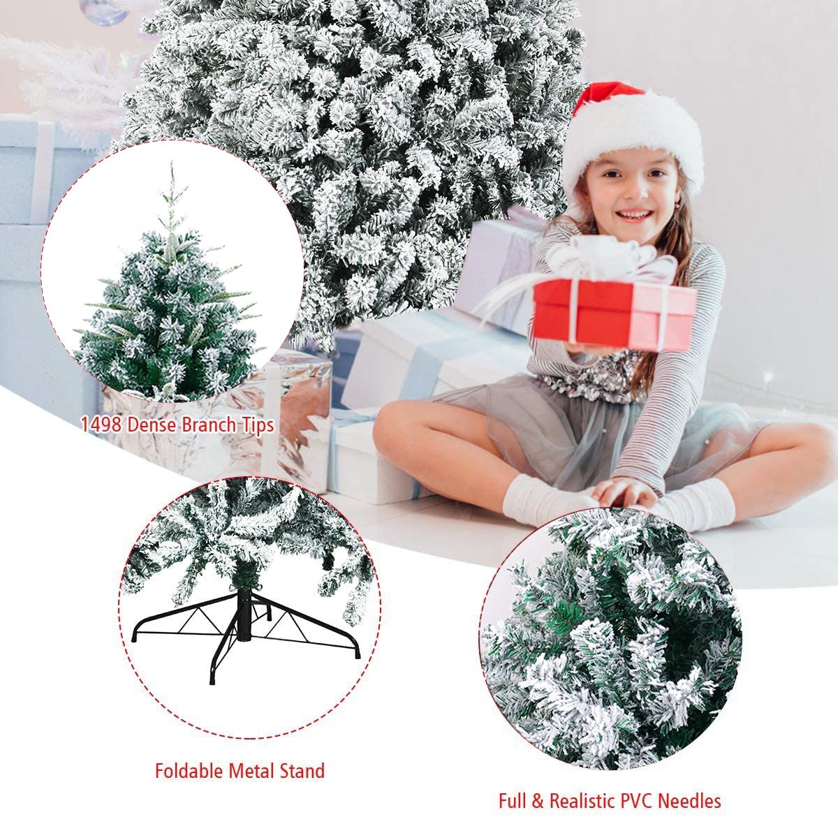 6 ft Christmas tree warm lights with 1498 dense branch tips and foldable metal stand