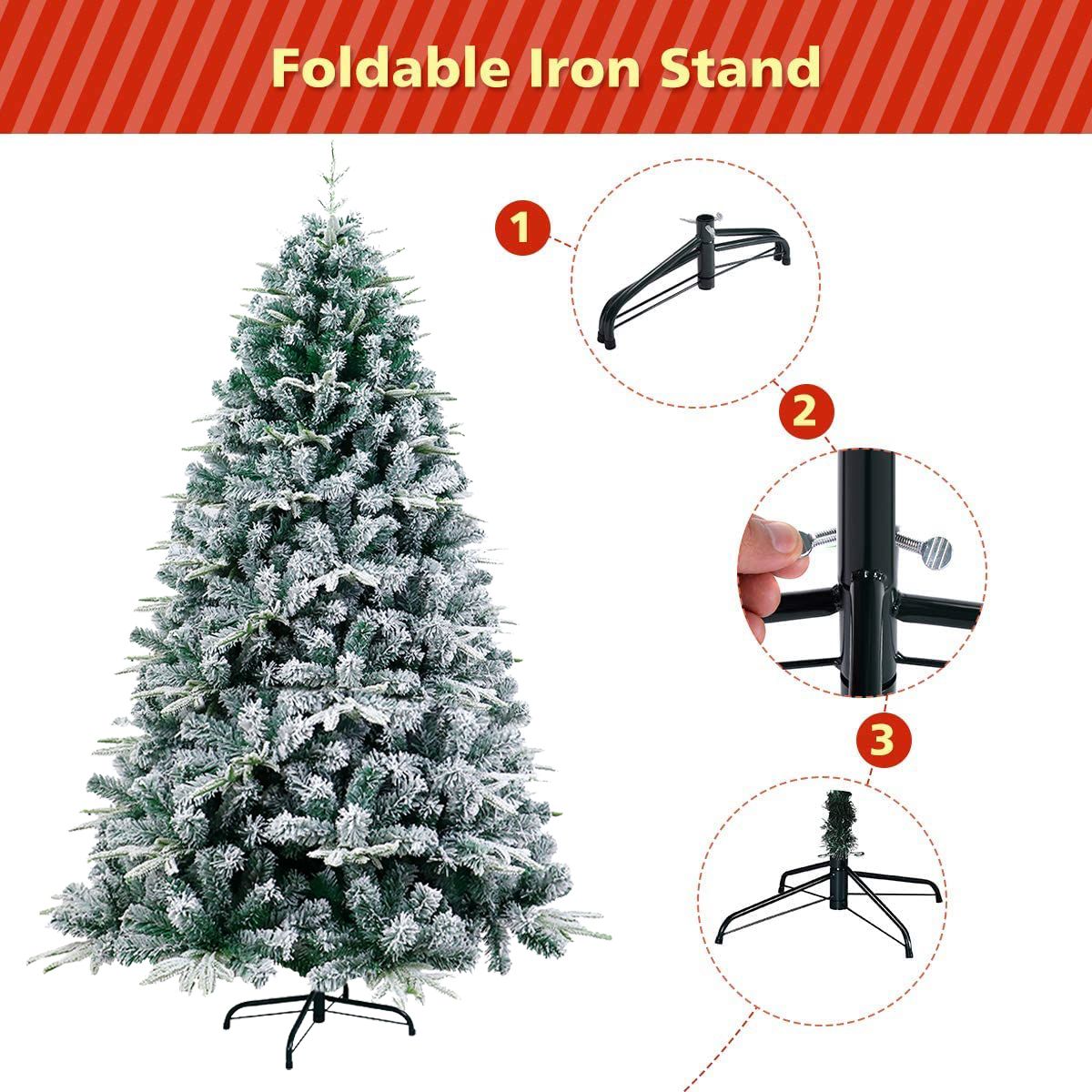 6 ft Christmas tree warm lights with a foldable iron stand for easy assembly and storage