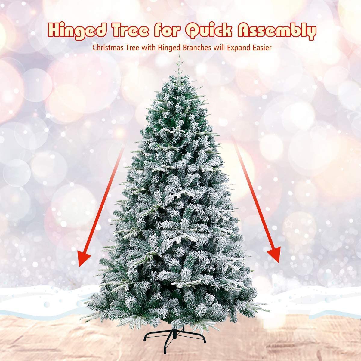 6 ft Christmas tree warm lights with hinged branches for easy assembly and a festive look