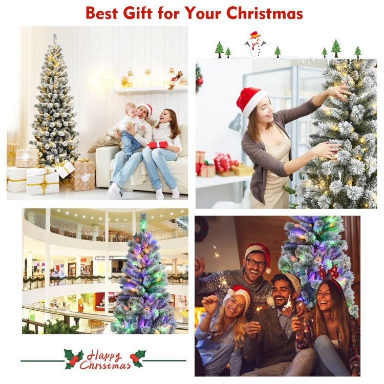 Christmas tree with 9 lighting modes displayed in various festive settings with family and friends