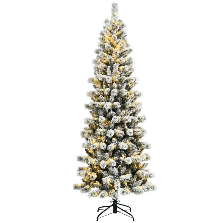FauxMart.com Christmas tree with 9 lighting modes and snow-covered branches on black stand