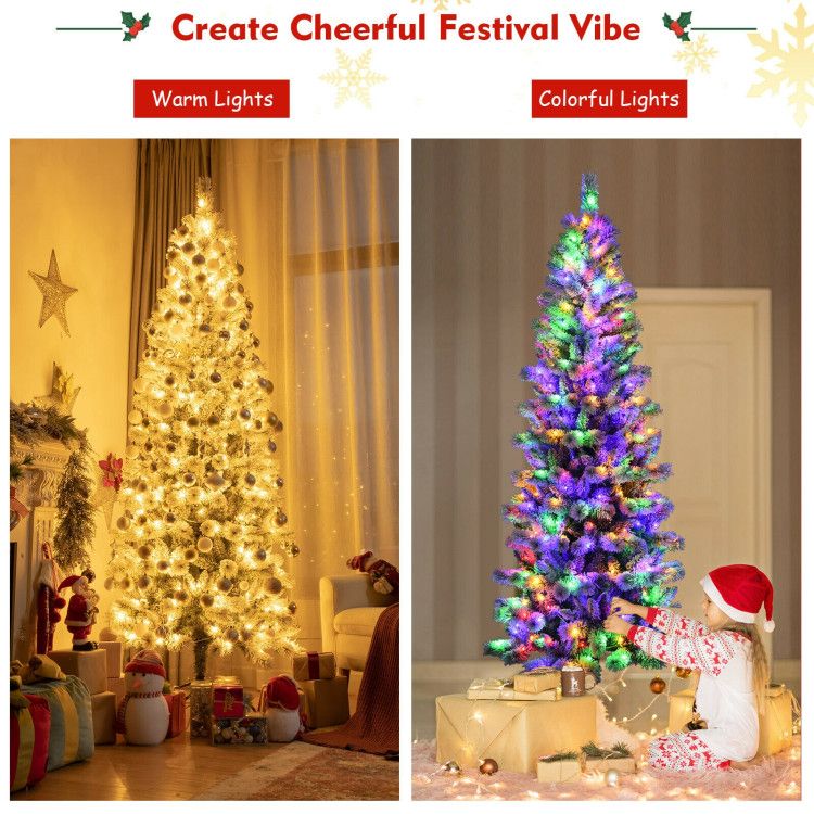 Christmas tree with 9 lighting modes showing warm lights and colorful lights for festive decor