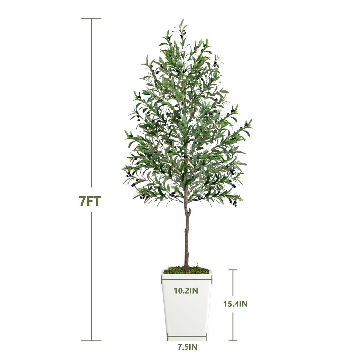 7FT decorative faux olive tree in white pot, perfect for home decor and enhancing indoor spaces