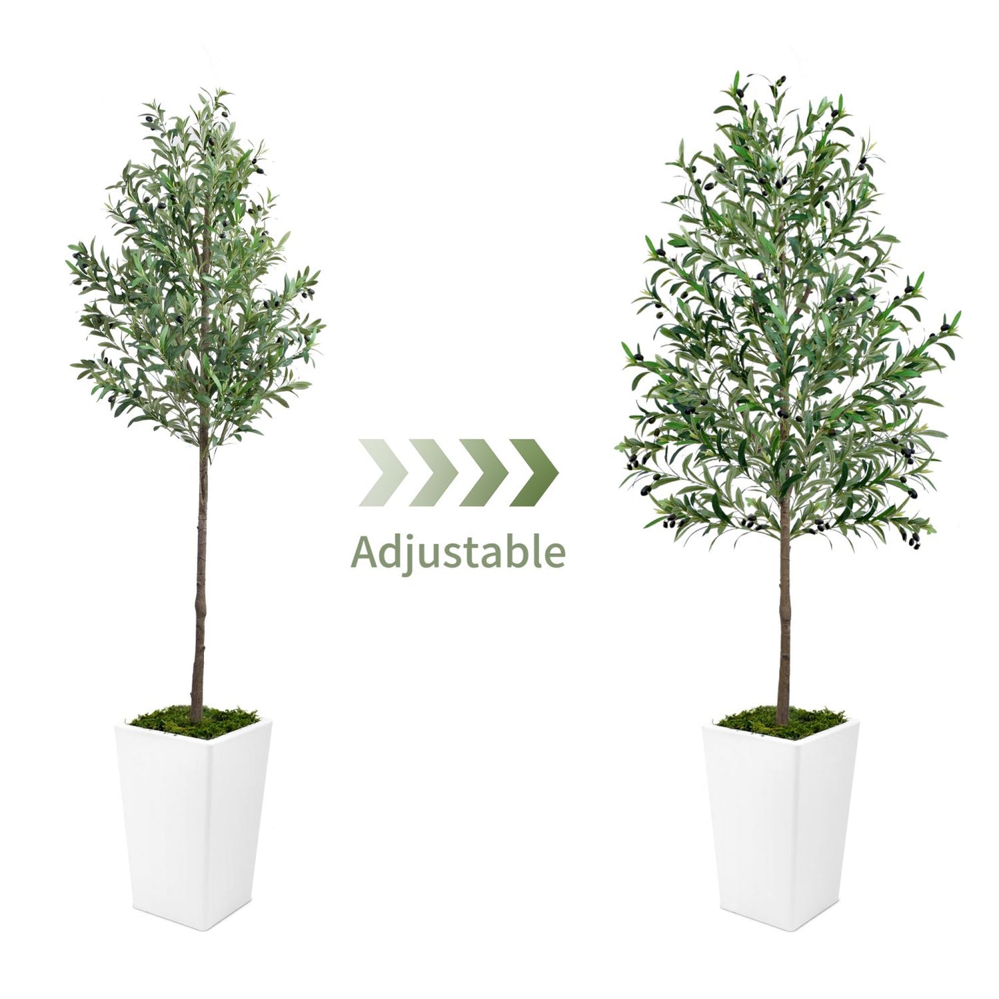 Adjustable decorative faux olive tree in a modern white planter for stylish home decor
