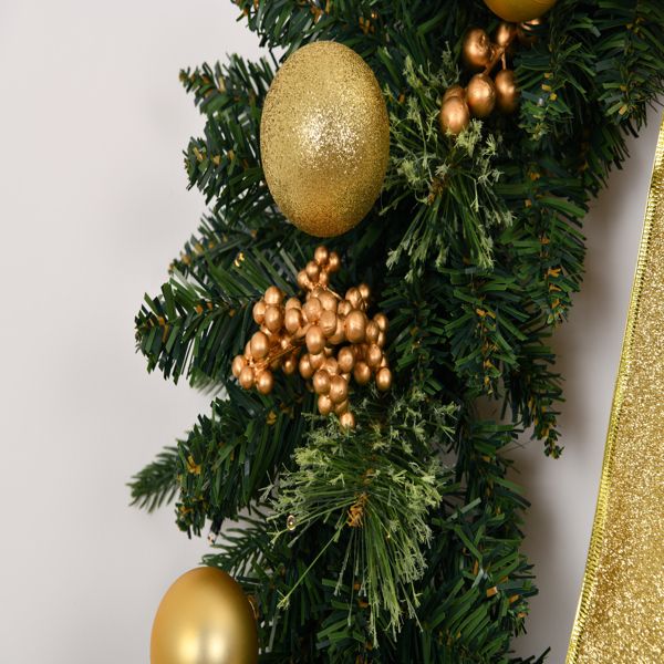 Festive pre-lit Christmas wreath with remote featuring gold ornaments and lush greenery