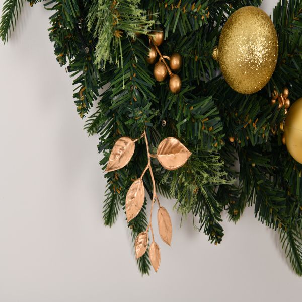 Decorative pre-lit Christmas wreath with remote and golden accents for festive holiday decor