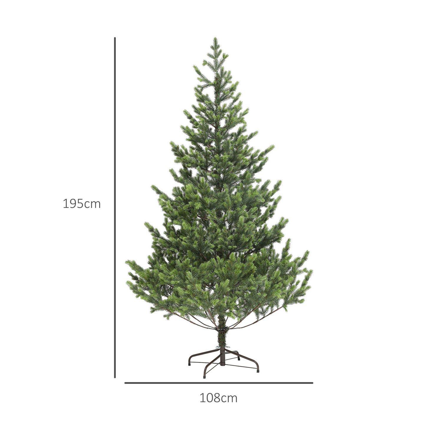 195cm Sparse artificial Christmas tree with realistic green foliage and sturdy metal base for holiday decor