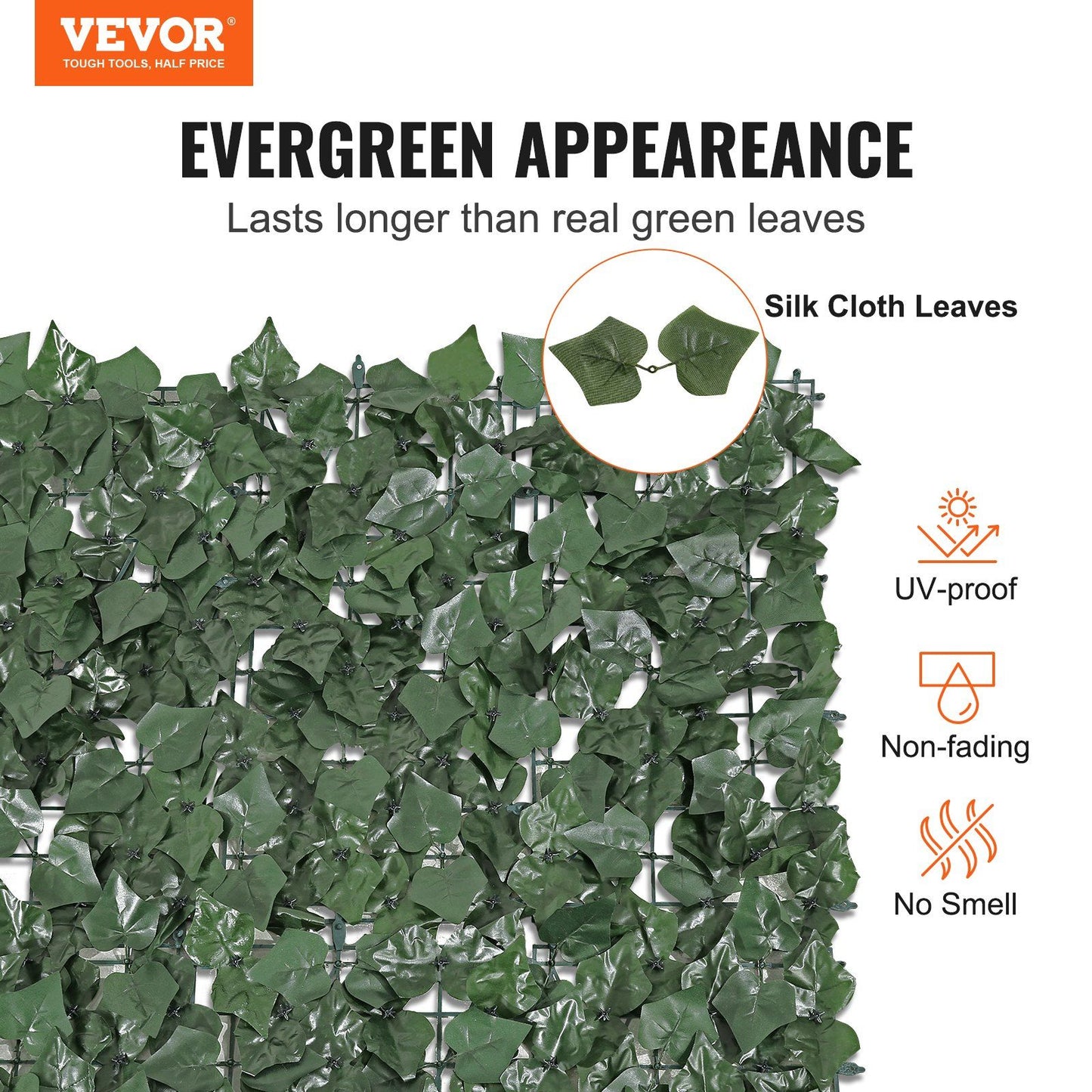 Artificial ivy privacy fence with silk cloth leaves for UV-proof, non-fading, odorless evergreen appearance