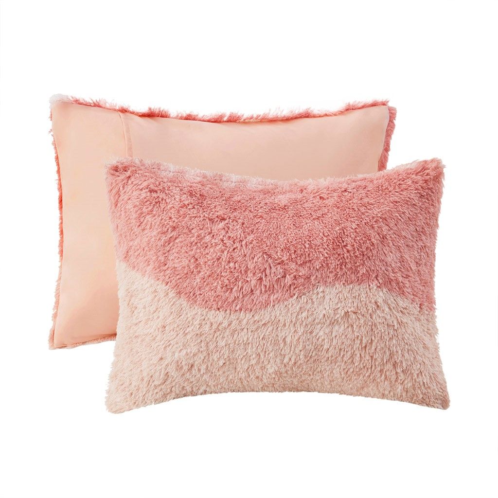 Pink and light pink ombre faux fur comforter set pillows with soft texture from FauxMart.com
