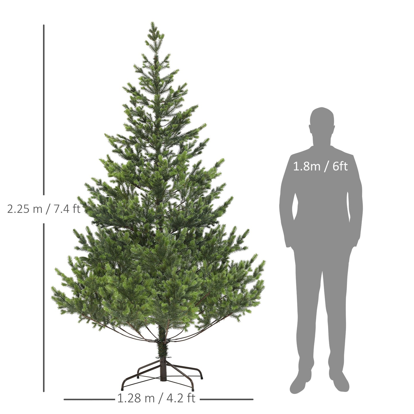 Sparse artificial Christmas tree 2.25 m tall ideal for festive holiday decorations