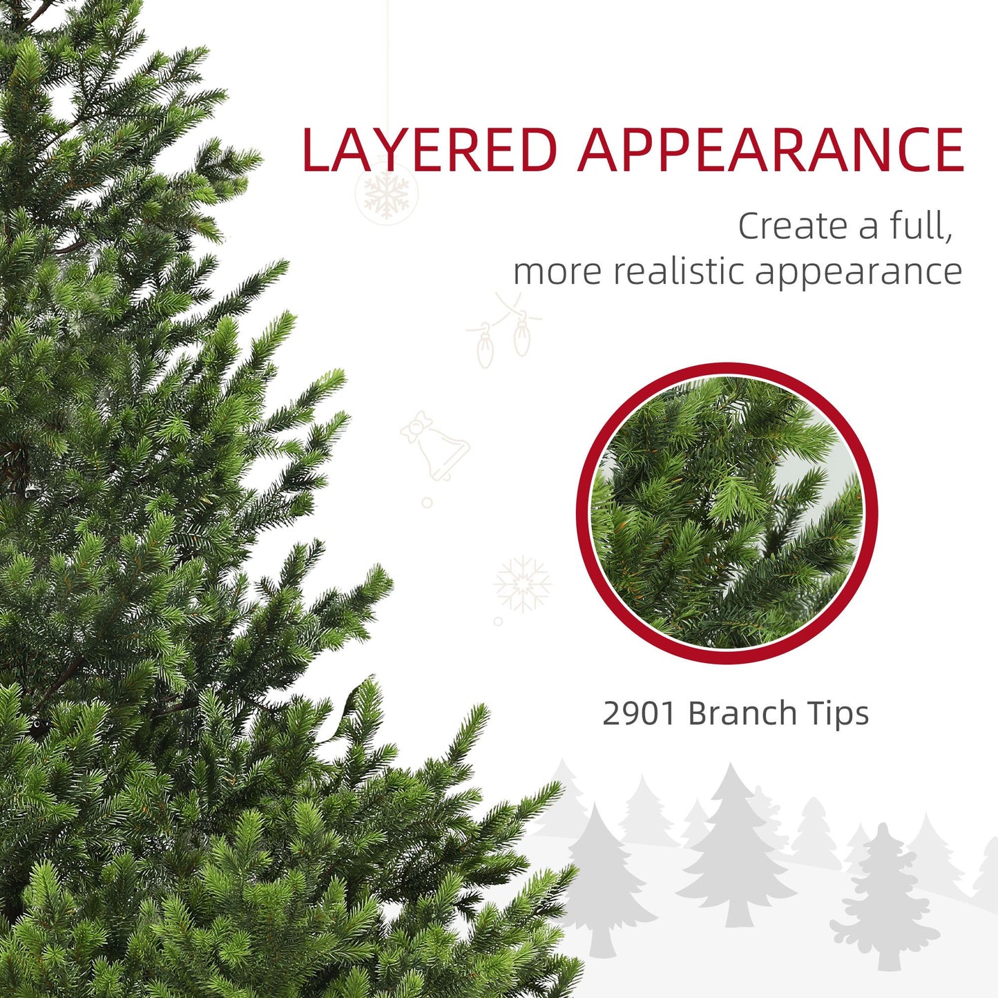 Close-up of a sparse artificial Christmas tree showcasing 2901 branch tips for a layered appearance