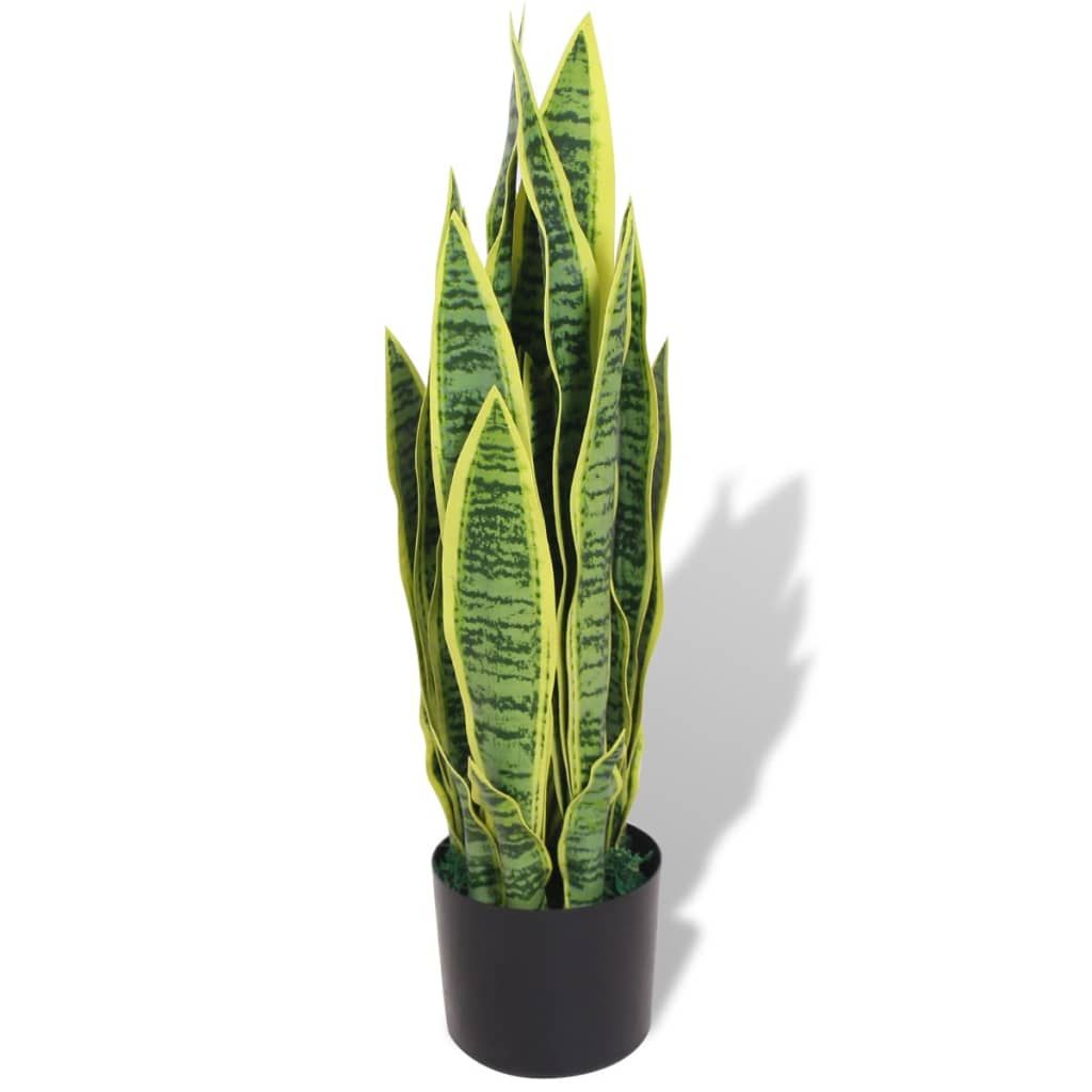 Lifelike fake sansevieria with pot, featuring vibrant green and yellow leaves, ideal for home decor