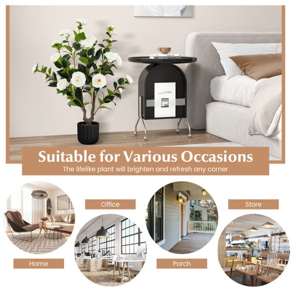 Faux camellia trees in a decorative pot, ideal for home, office, and store decor