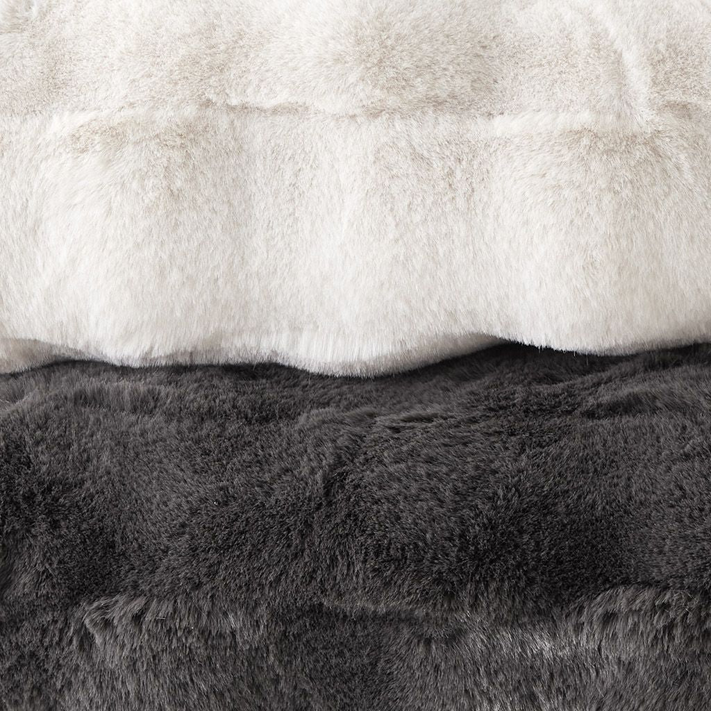 Soft white and gray faux fur throw blanket with plush texture for cozy home decor
