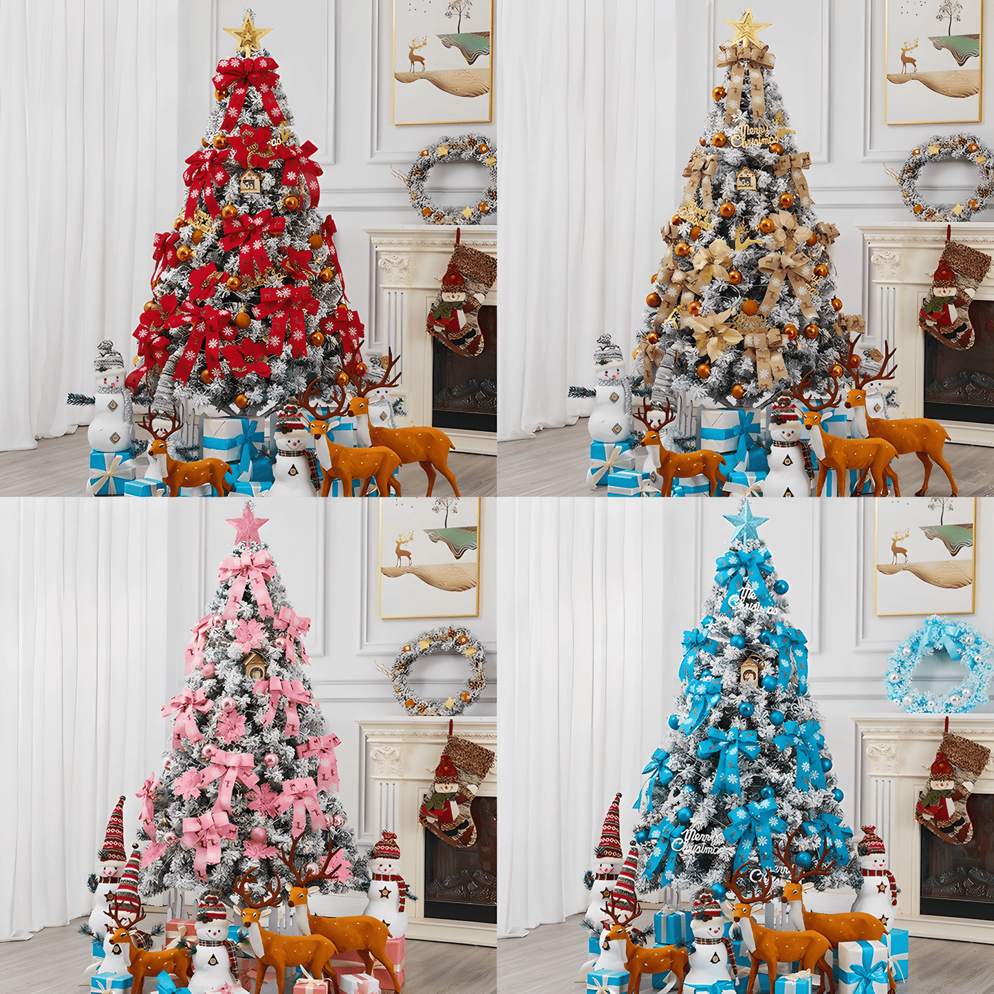 Faux pine Christmas tree 6FT decorated in vibrant colors with presents and festive ornaments