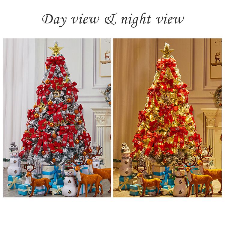 Faux pine Christmas tree 6FT beautifully decorated with red bows and ornaments for festive celebrations