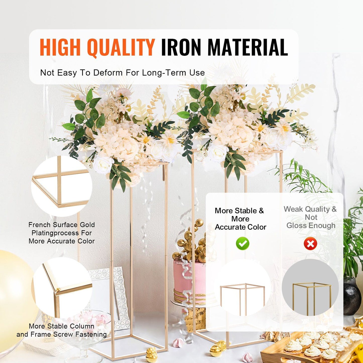 Stylish gold geometric flower stands made of durable iron for long-term use with floral arrangements